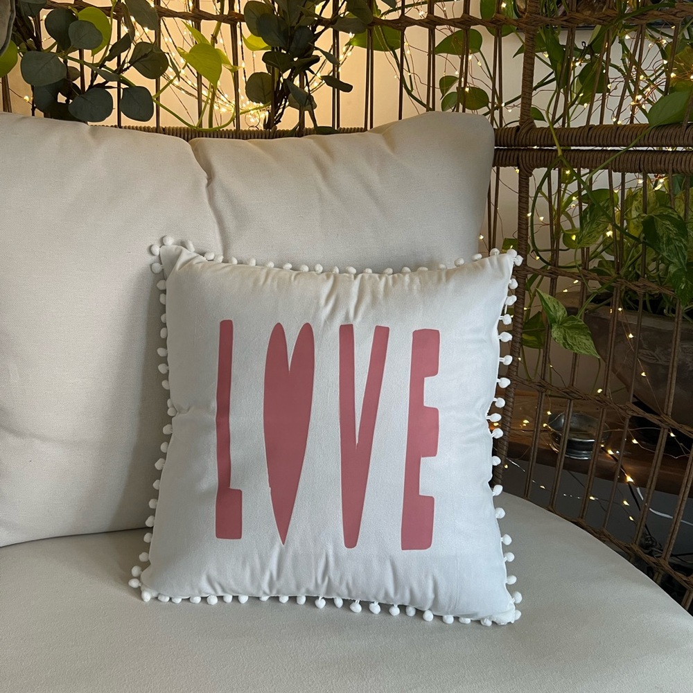 White Pillow case with Pink 'LOVE' Design